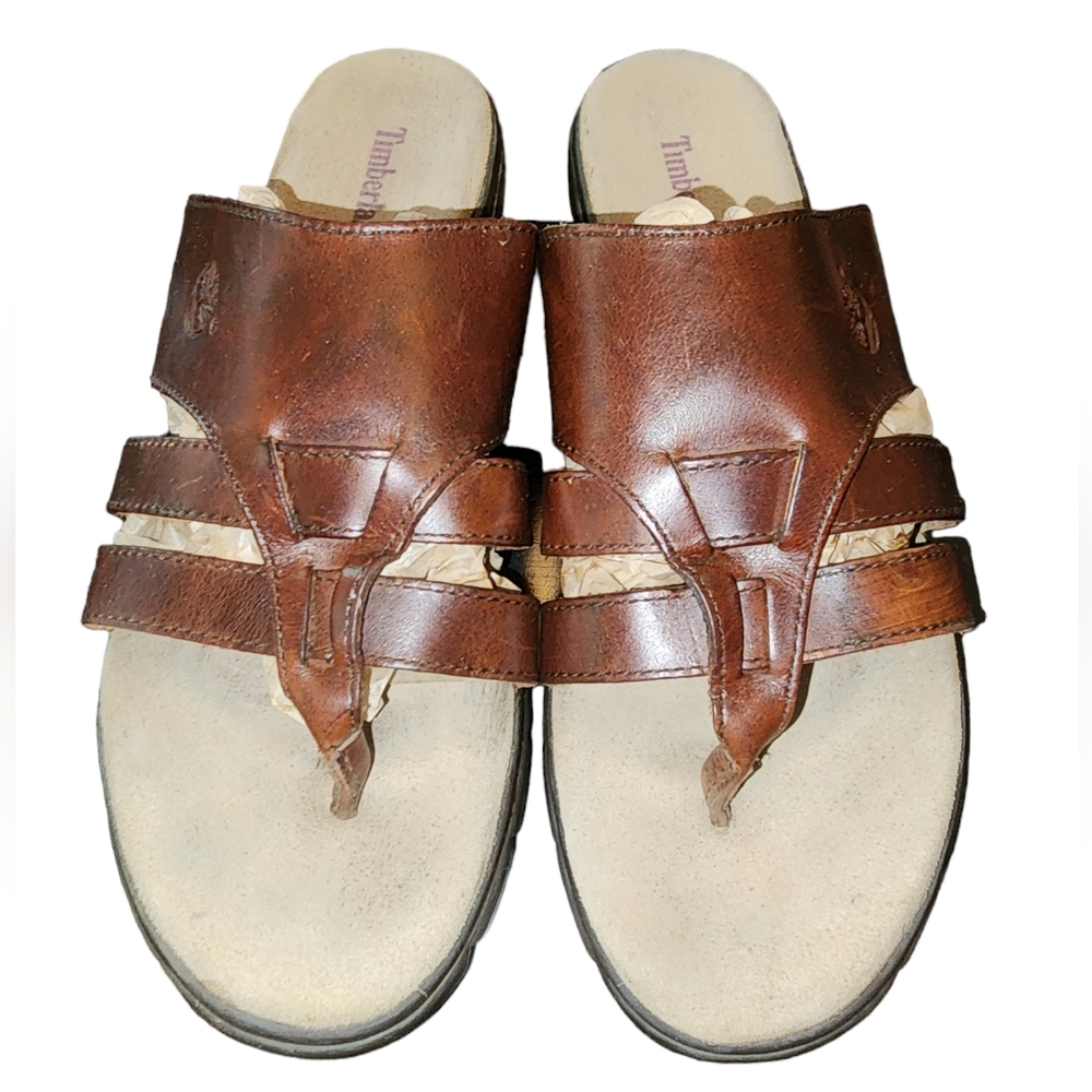 Timberland Leather Lined‎ Brown Genuine Leather Slide On Thong Sandals Size 10 - Picture 2 of 11